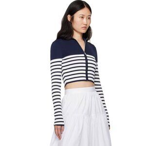 NEVER WORN STAUD SSENSE NAVY AND WHITE STRIPED RAFT ZIP UP CARDIGAN